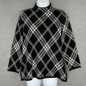 Anne Klein Women's Mock Neck Top‎ Sweater Black White Flare Hem Women's Size M